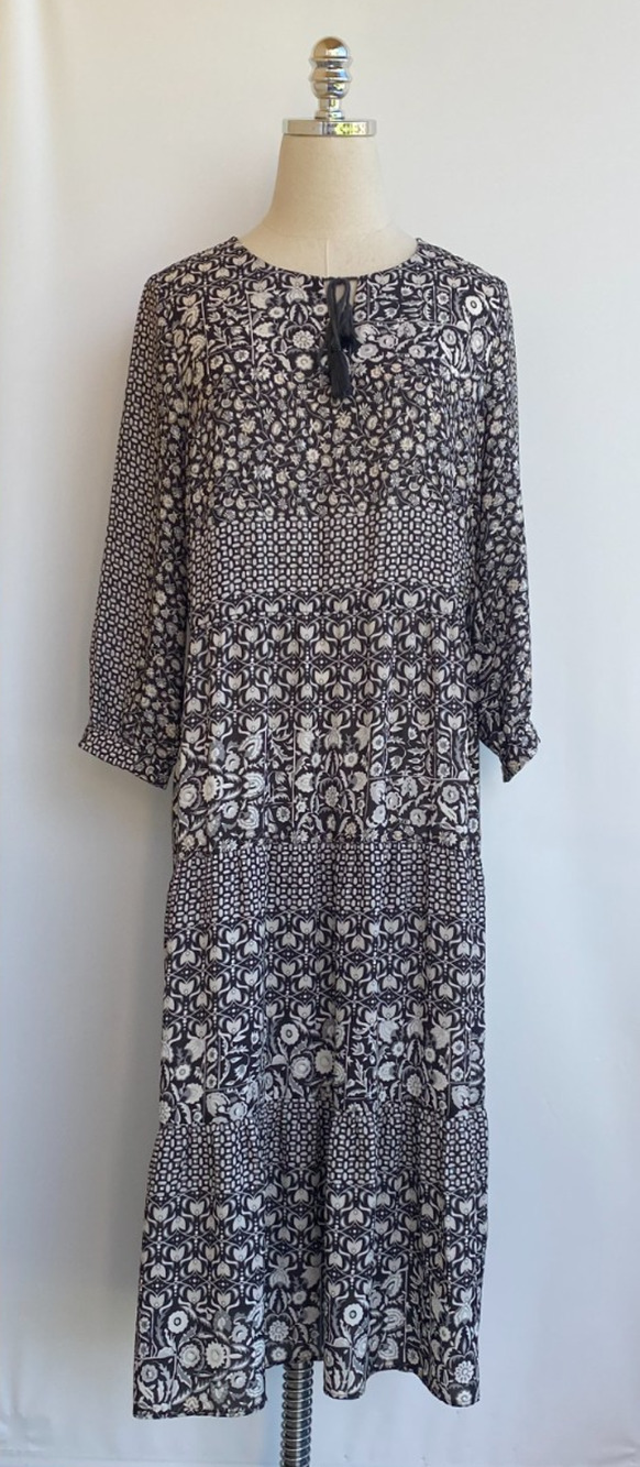 J.McLaughlin Womens Dress Gray Floral Tiered Peasant Bohemian Cottagecore sz M